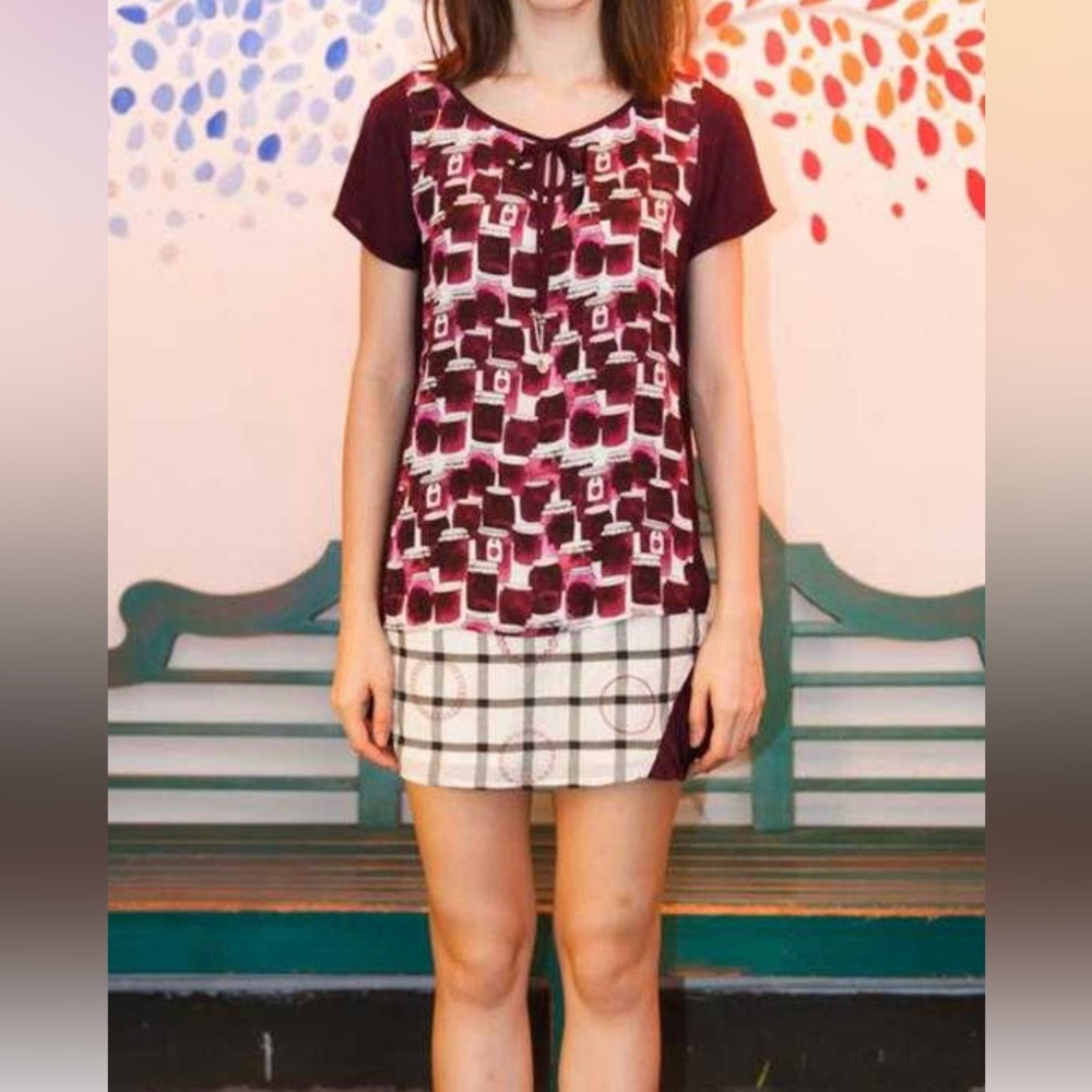 Modcloth Book of Deer Burgundy and White Jam Print Blouse - Picture 2 of 7